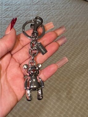 Coach Silver Bear Keychain with Logo Tag
